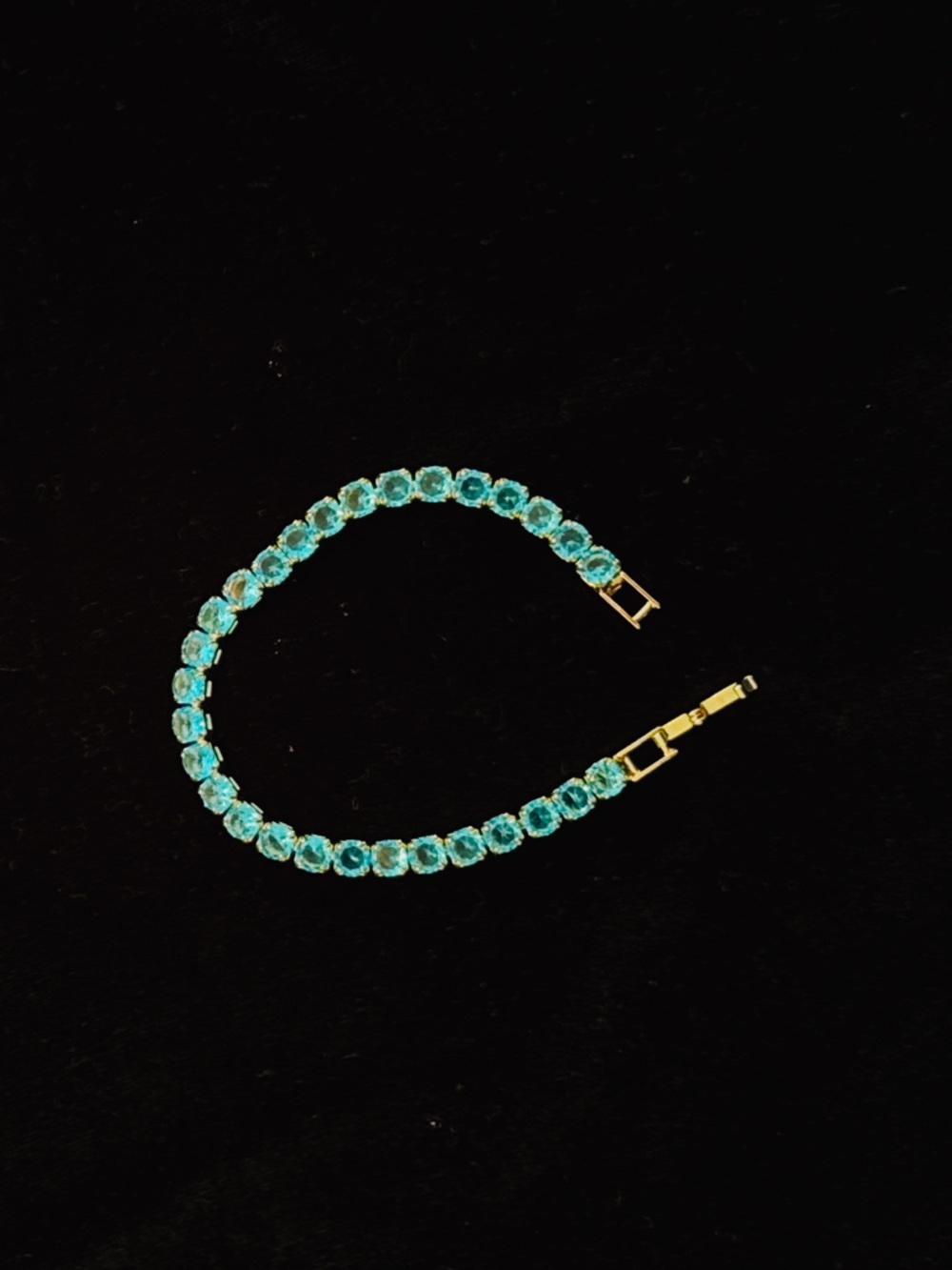 Turquoise Blue Crystal Tennis Bracelet - Women Jewelry - Picture 2 of 3